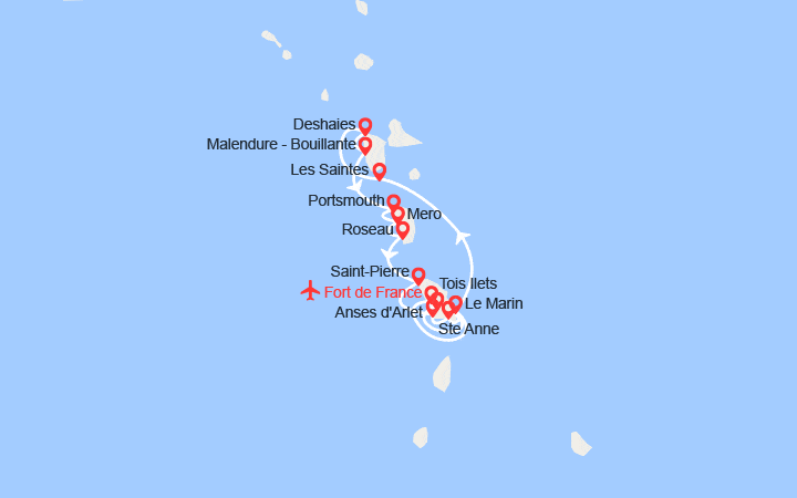Carte itinéraire croisière Cocktail Créole aux Antilles