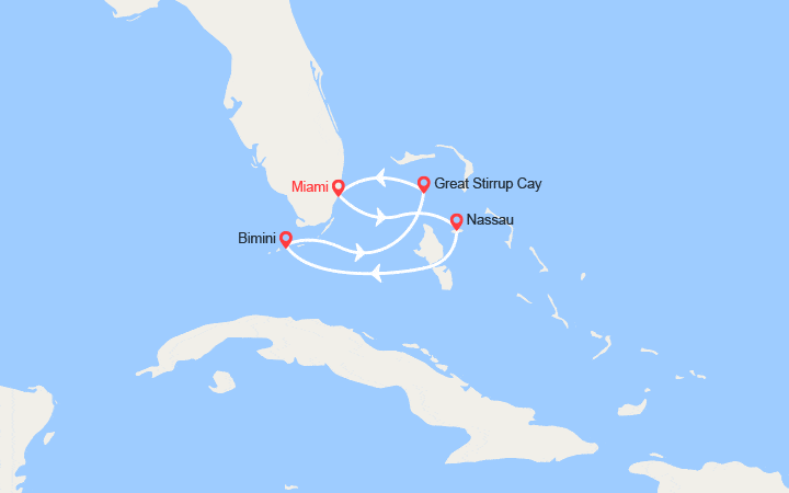 Carte itinéraire croisière Cozumel, Great Stirrup Cay