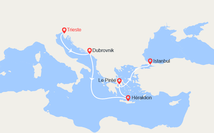 Carte itinéraire croisière Croatie, Crète, Grèce, Turquie