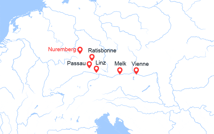 Carte itinéraire croisière Croisière Danube : de Nuremberg à Budapest