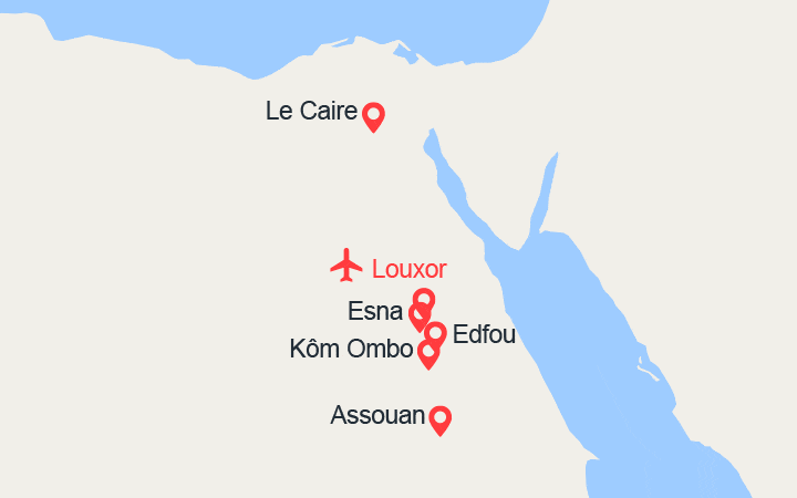 Carte itinéraire croisière Croisière Gloire des Pharaons à bord du Framissima Monica 5* (avec excursion au Caire)