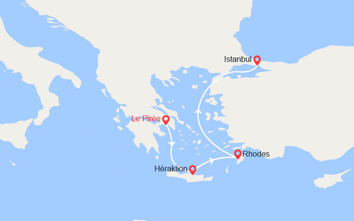 Carte itinéraire croisière De Athènes à Istanbul : Iles grecques, Turquie