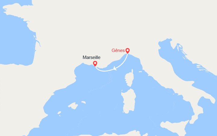 Carte itinéraire croisière De Gênes à Marseille