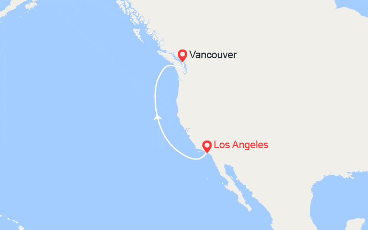 Carte itinéraire croisière De Los Angeles à Vancouver