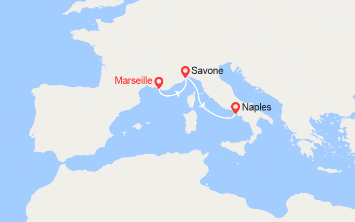 Carte itinéraire croisière De Marseille à Naples