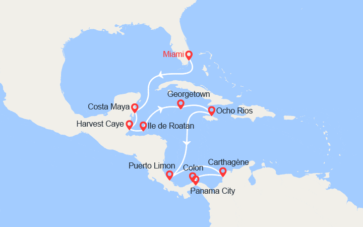 Carte itinéraire croisière De Miami à Panama