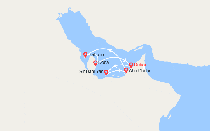 Carte itinéraire croisière Dubaï, Abu Dhabi, Qatar