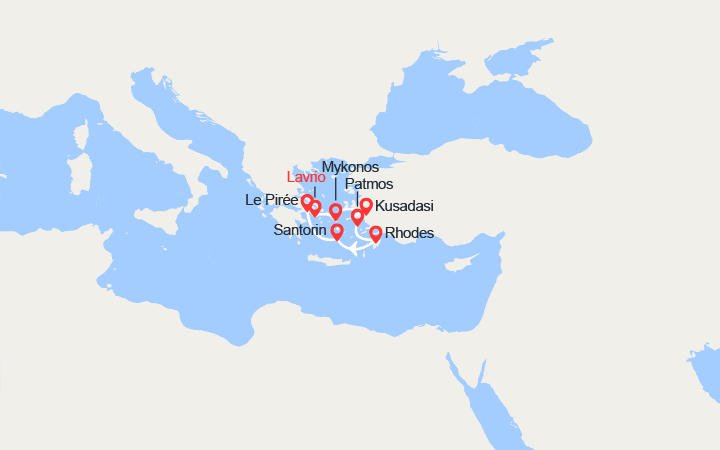 Carte itinéraire croisière Emblématique Iles Grecques