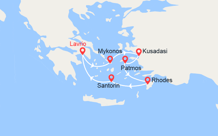 Carte itinéraire croisière Emblématique Iles Grecques en 5 jours