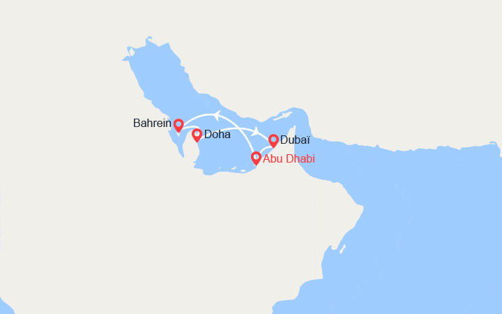 Carte itinéraire croisière Émirats arabes unis, Bahreïn, Qatar