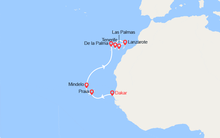 Carte itinéraire croisière Entre volcans et ocean : du Cap Vert aux Canaries