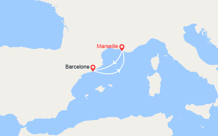 Carte itinéraire croisière Escapade à Barcelone