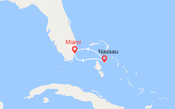 Carte itinéraire croisière Escapade aux Bahamas : Nassau