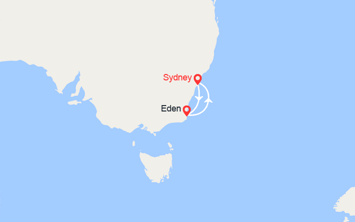 Carte itinéraire croisière Escapade en Australie: Sydney, Eden