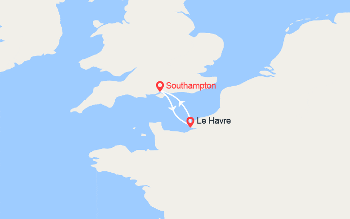 Carte itinéraire croisière Escapade en France au départ de Southampton