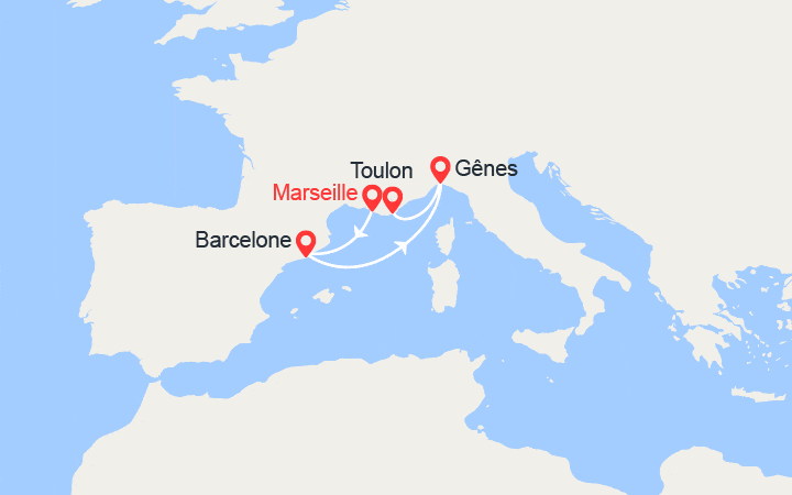 Carte itinéraire croisière Escapade en Méditerranée