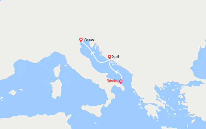 Carte itinéraire croisière Escapade en Méditerranée : Croatie, Italie