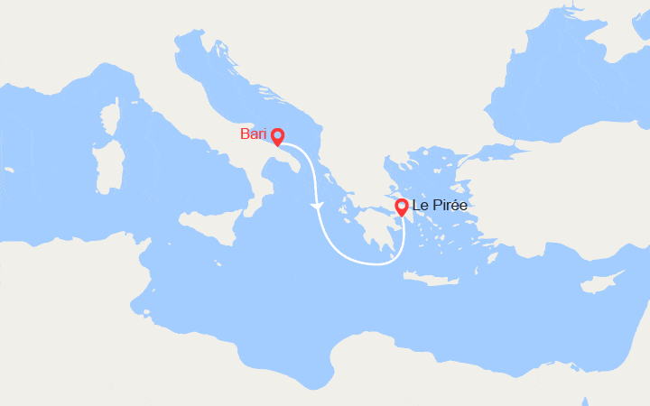 Carte itinéraire croisière Escapade en mer Adriatique : de Bari à Athènes