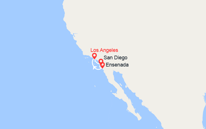 Carte itinéraire croisière Escapade sur la côte Pacifique : Los Angeles, San Diego, Ensanada