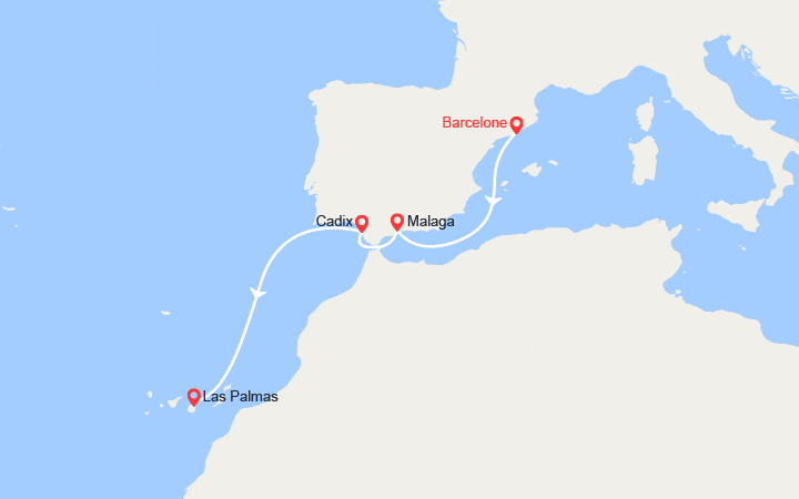 Carte itinéraire croisière Espagne, Canaries