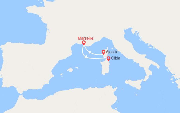Carte itinéraire croisière Fêtes corses et sardes