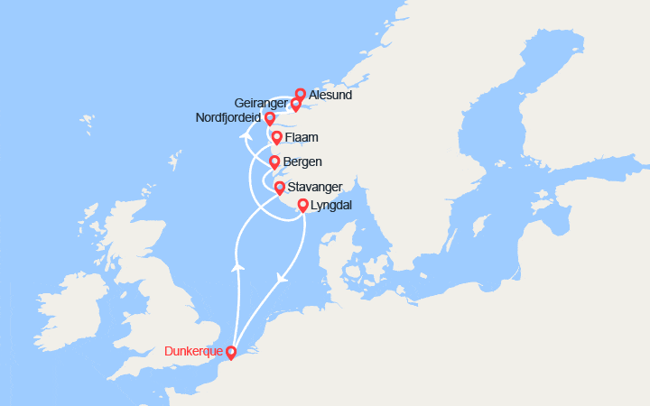 Carte itinéraire croisière Fjords de Norvège