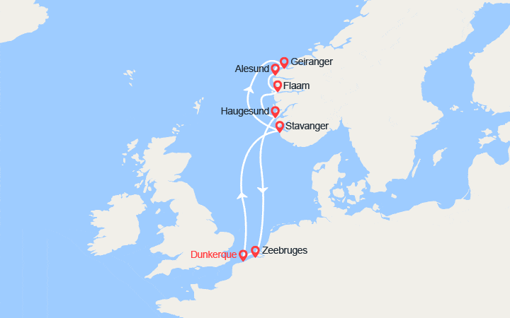 Carte itinéraire croisière Fjords de Norvège