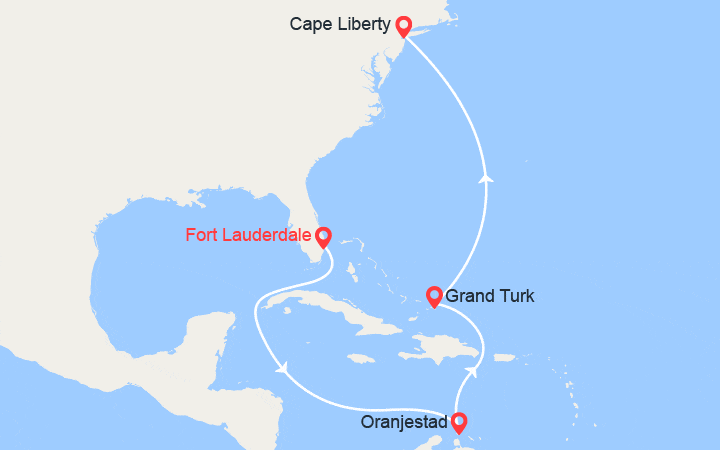 Carte itinéraire croisière Fort Lauderdale, Grand Turk, Cap Liberty