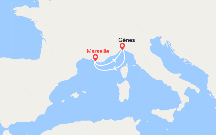 Carte itinéraire croisière France et Italie