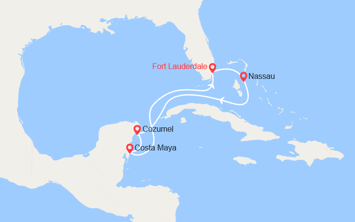 Carte itinéraire croisière Grand Cayman, Cozumel, Costa Maya