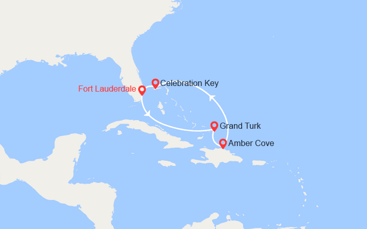 Carte itinéraire croisière Grand Turk, Amber Cove, Celebration Key