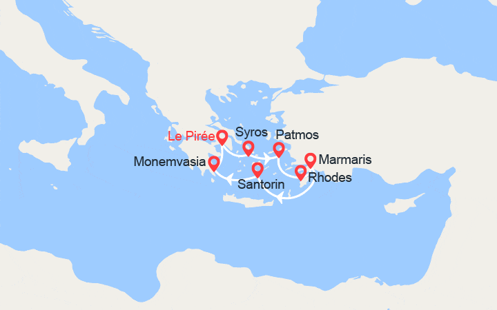 Carte itinéraire croisière Grèce, Turquie