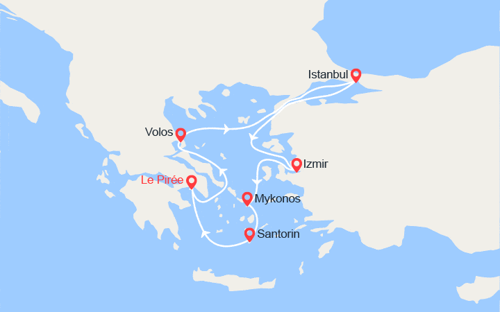 Carte itinéraire croisière Grèce, Turquie