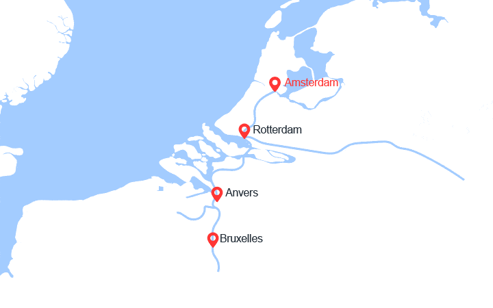 Carte itinéraire croisière Hommage à Jacques Brel d'Amsterdam à Bruxelles (ABR_50APP)