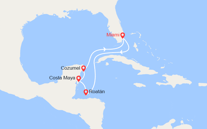Carte itinéraire croisière Honduras, Mexique
