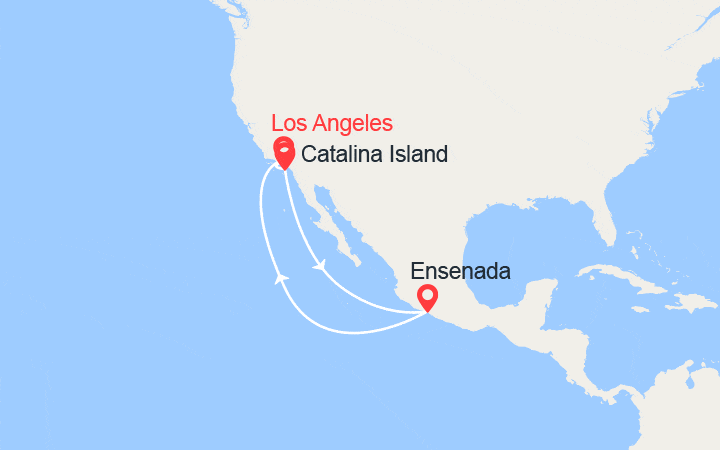 Carte itinéraire croisière Ile Santa Catalina et Ensenada au départ de Los Angeles