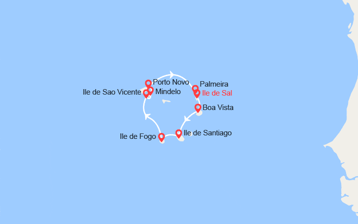 Carte itinéraire croisière Îles de l'archipel du Cap-Vert