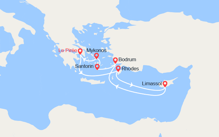 Carte itinéraire croisière Îles Grecques, Chypre, Turquie