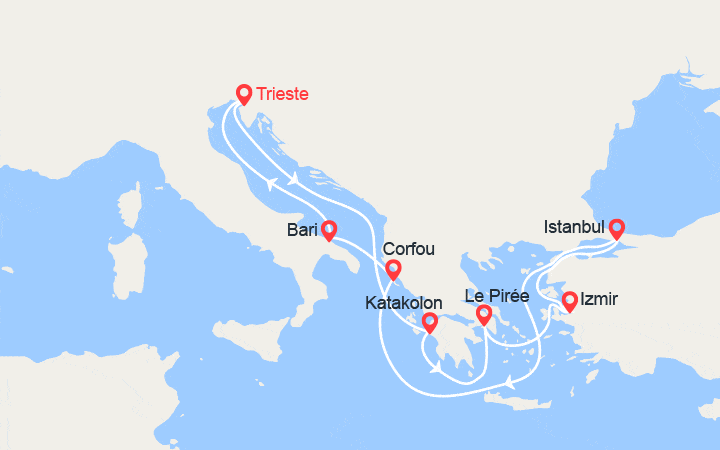 Carte itinéraire croisière Îles Grecques et Turquie