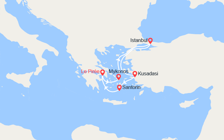 Carte itinéraire croisière Îles Grecques, Turquie