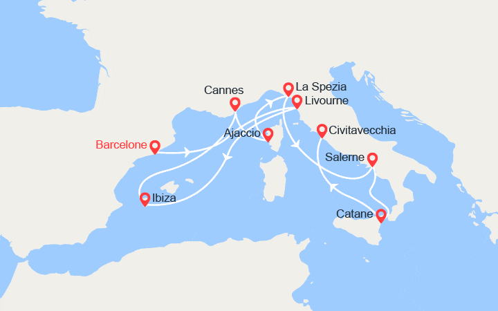 Carte itinéraire croisière Italie, France