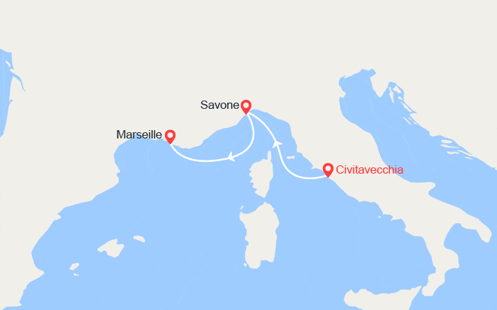 Carte itinéraire croisière Italie, France