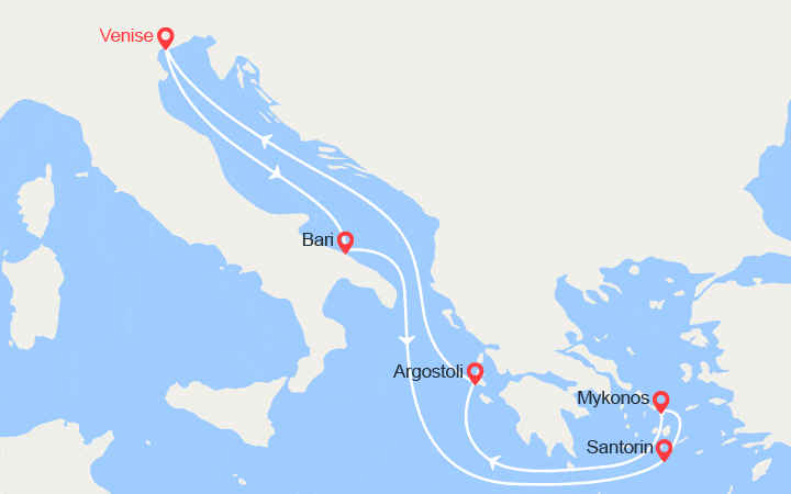 Carte itinéraire croisière Italie, Grèce