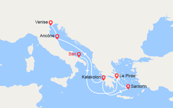 Carte itinéraire croisière Italie, Grèce