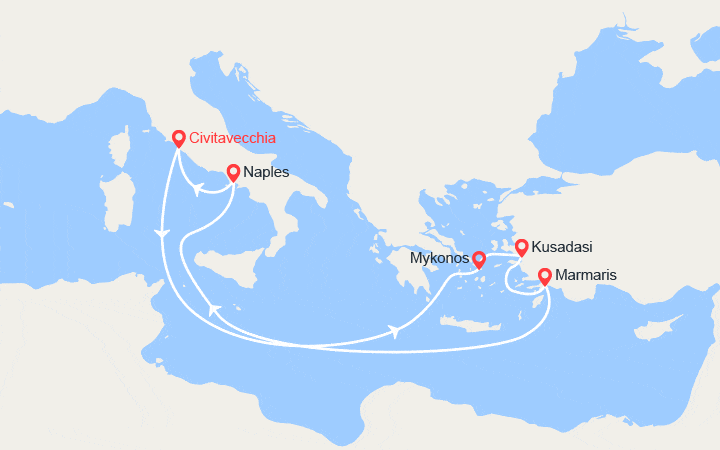 Carte itinéraire croisière Italie, Grèce, Turquie