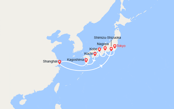 Carte itinéraire croisière Japon, Chine