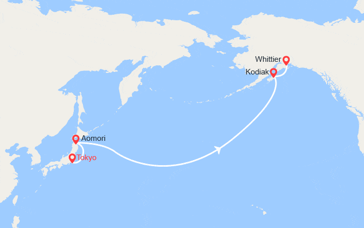 Carte itinéraire croisière Japon, États-Unis