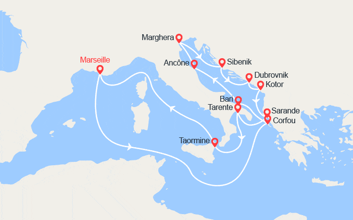 Carte itinéraire croisière Joyaux de l'Adriatique
