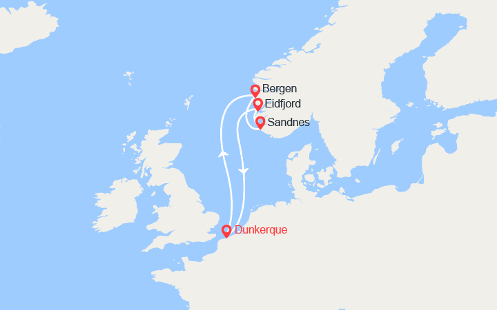 Carte itinéraire croisière Joyaux du Vestlandet