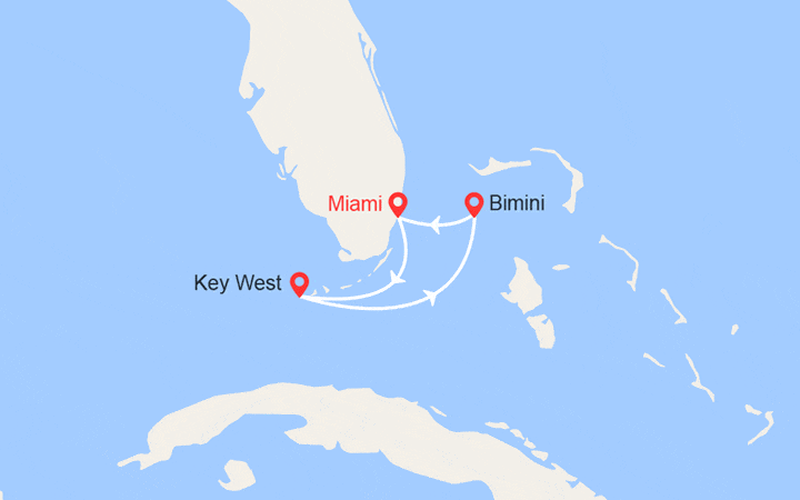Carte itinéraire croisière Key West, Bahamas
